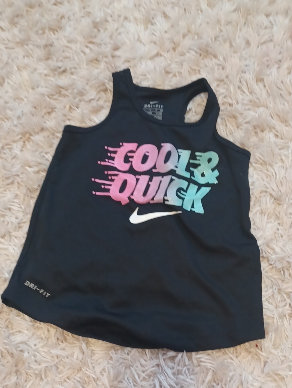 Nike Black Tank with Pink and Teal 'Cool & Quick' Graphic